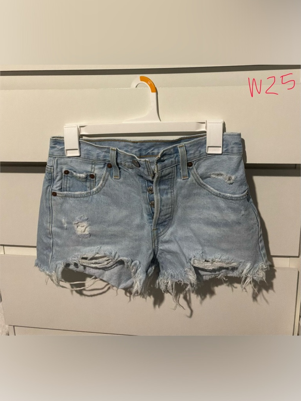 Distressed Light Blue Denim Cutoff Shorts